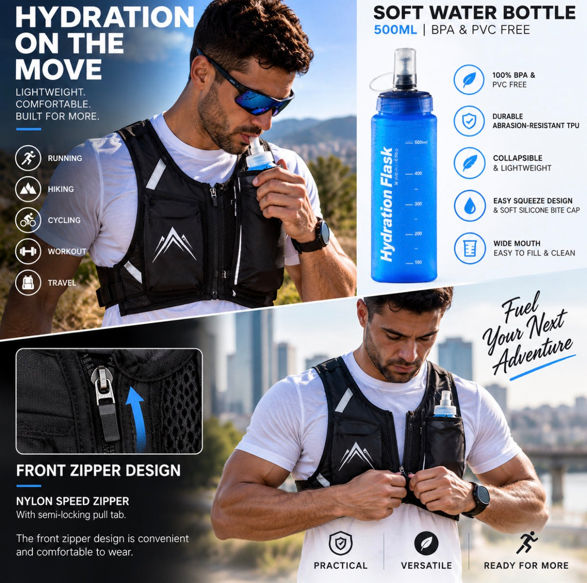 Running Hydration Vest with 500ML Water Bottle