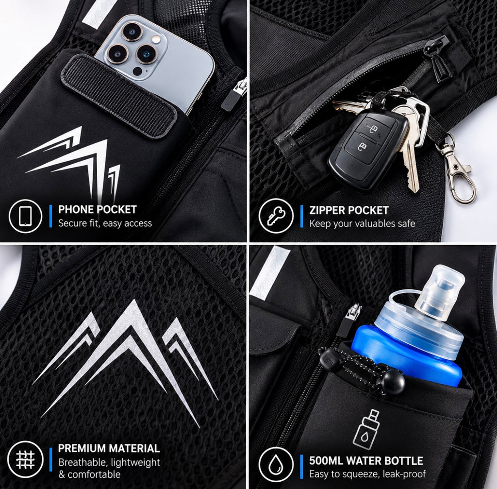 Running Hydration Vest with 500ML Water Bottle